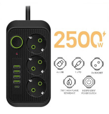 JD142   5М  Сетевой фильтр удлиннитель с USB 2500Вт 3 гнезда (80)